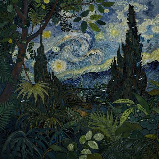 Van Gogh Style Jungle Storm Scene