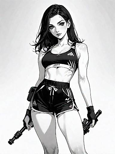 Sporty Woman in Black Athletic Outfit Holding Equipment