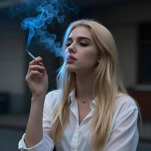 Blue Smoke Portrait of Blonde Woman