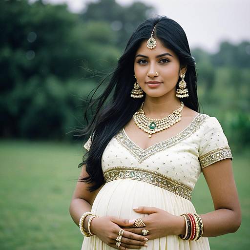 Pregnant Indian Woman in Traditional Dress