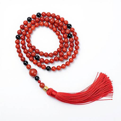 Red Coral and Black Onyx Mala Necklace