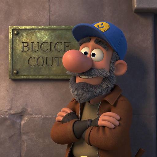 Animated Character with Blue Cap and Gray Beard