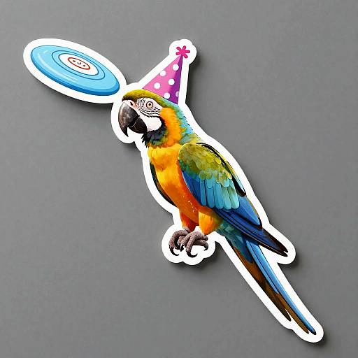 Macaw Catching Frisbee Party Sticker