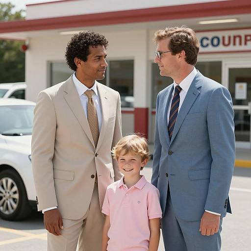 Three Men and Boy in Service Center