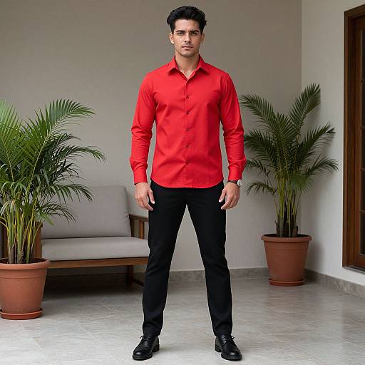 Man in Stylish Red Shirt Outfit