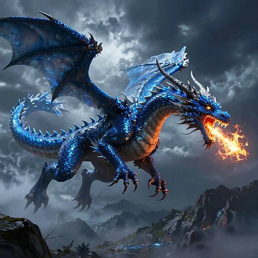 Blue Fire Dragon Overstormed Mountains