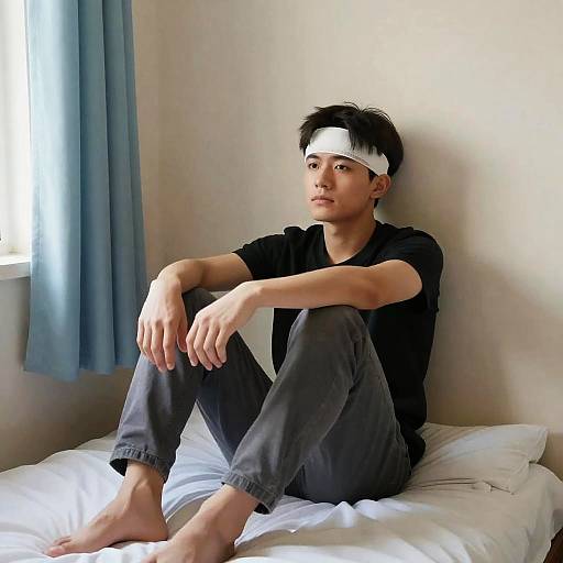 Young Man in Calm Bedroom Setting