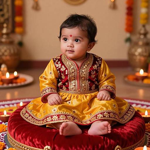 Newborn in Vibrant Diwali Attire