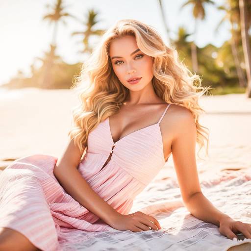Elegant Woman Relaxing on Beach Blanket Elegant Woman Relaxing on Beach Blanket
