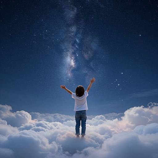 Child's Celestial Journey Through Clouds