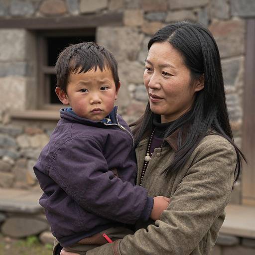 Portrait of Asian Woman and Child