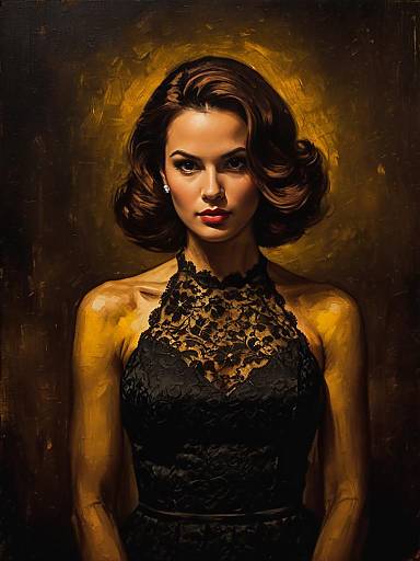 Elegant Woman in Black Lace Evening Dress