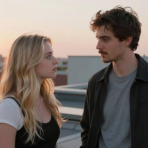 Serious Conversation on Rooftop at Sunset