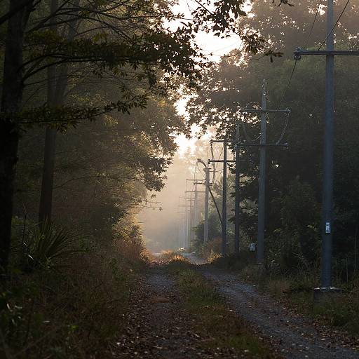 Misty Forest with Transmission Lines