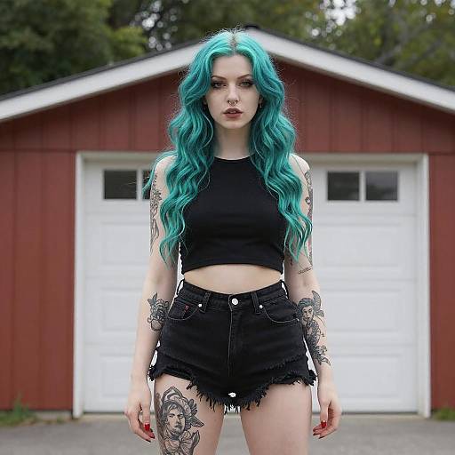 Teal-Haired Tattooed Woman Portrait