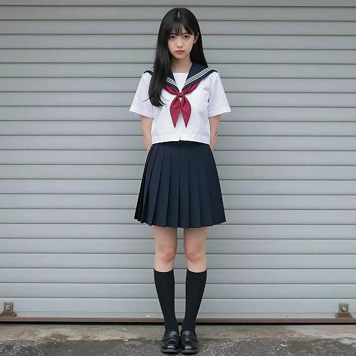 Japanese Woman in Sailor Outfit Pose