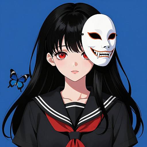 Anime Girl with Mask and Butterfly