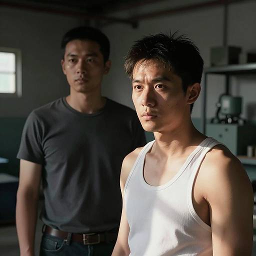 Serious Men in Dimly Lit Room