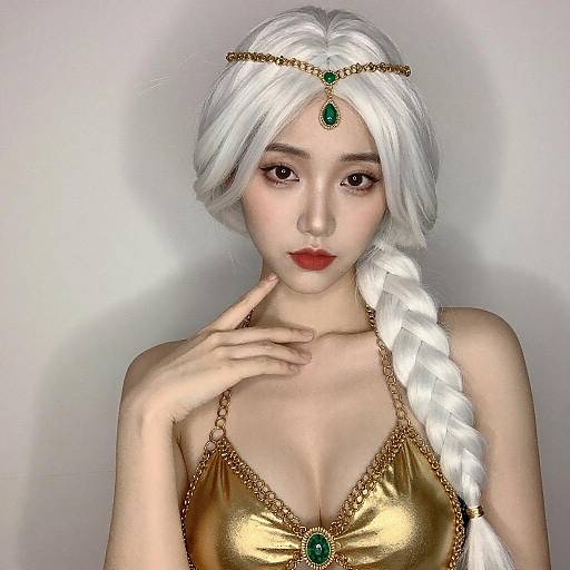 Elegant Asian Woman with Gold Headpiece