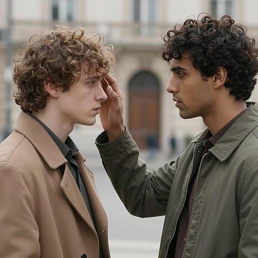 Two Men Facing Each Other Intensely