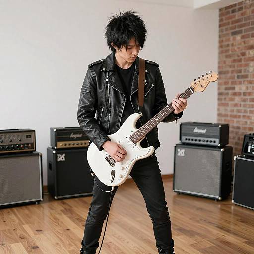 Young Man Playing Electric Guitar