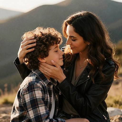 Tender Moment Amidst Mountain Serenity