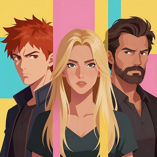 Digital Illustration of Three Serious Characters