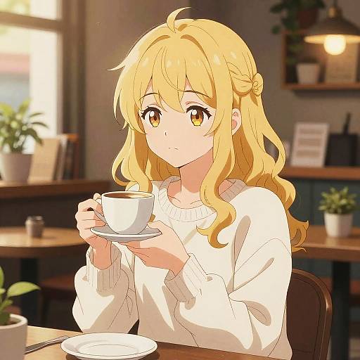 Cozy Café Anime Girl Scene