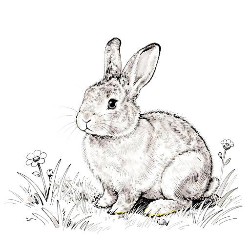 Delicate Line Art Newborn Rabbit