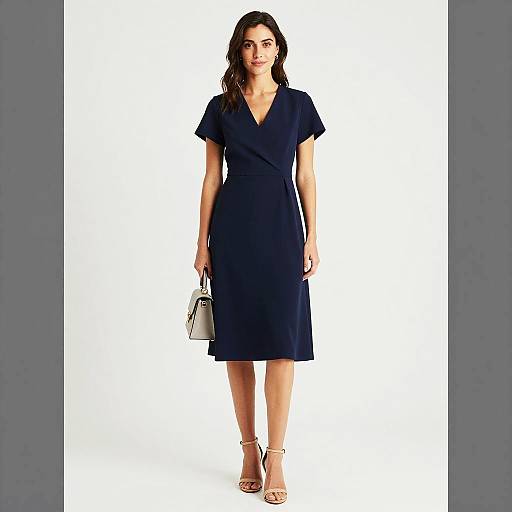 Elegant Woman in Navy Blue Dress