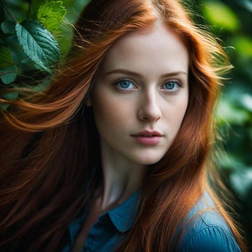 Portrait of red-haired woman with blue eyes