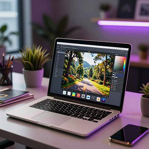 AI Photo Enhancer in Futuristic Workspace