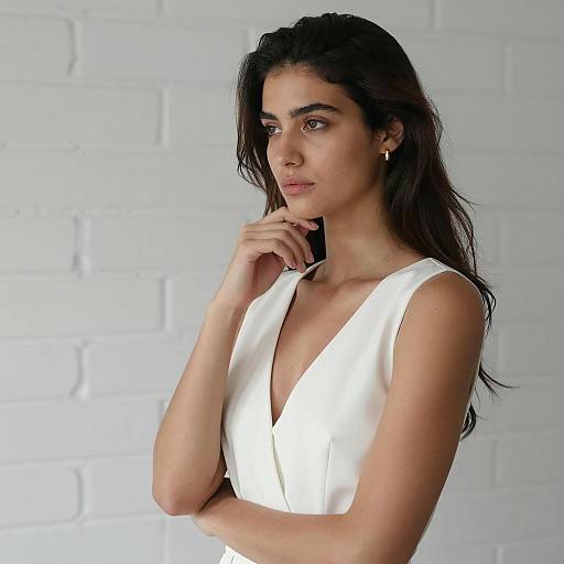 Pensive Woman in White Dress