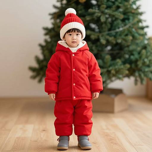 Young Boy in Red Winter Outfit