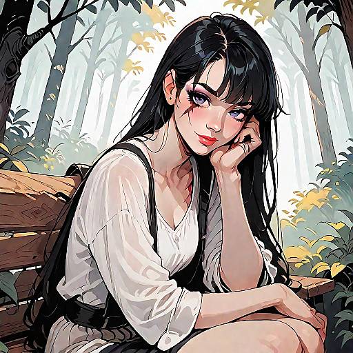 Scarred Anime Girl Smiling on Bench