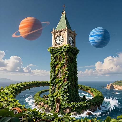 Surreal Clock Tower in Nature
