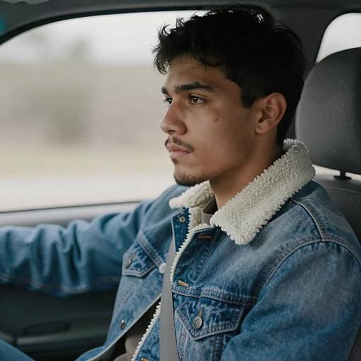 Intense Portrait of a Young Man in Car
