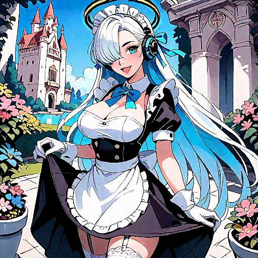 Anime Maid with Halo in Castle Garden