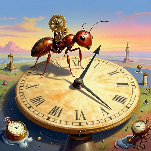 Surreal Sundial with Clockwork Ant