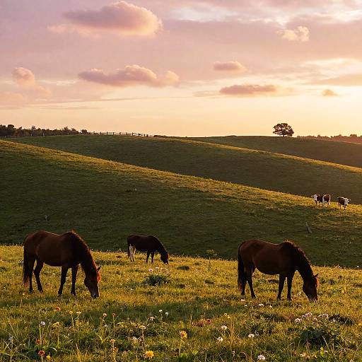 Sunrise Pasture with Grazing Animals