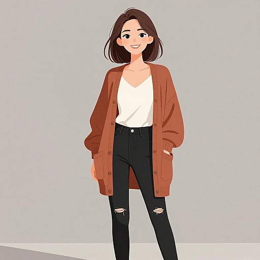 Smiling Woman in Casual Chic Outfit