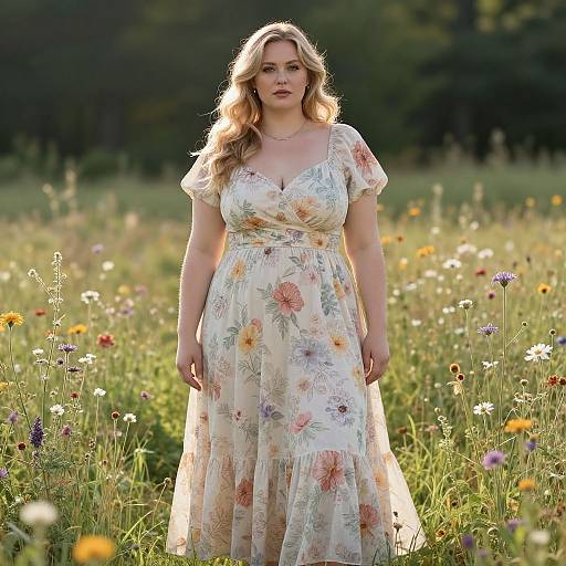 Confident BBW Woman in Floral Meadow