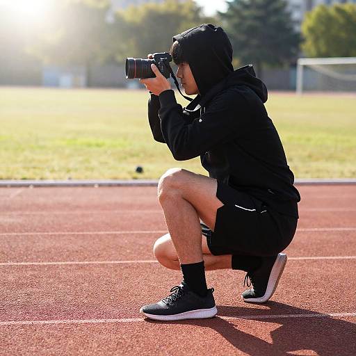 Athlete Photographs on Sunlit Track