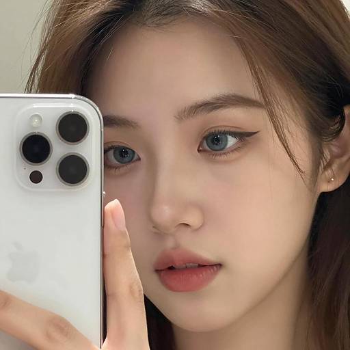 Close-Up Portrait of a Woman with iPhone