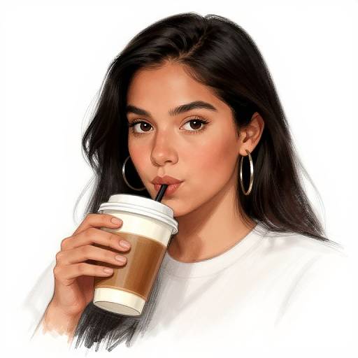 Latina with Hoop Earrings Coffee Sketch