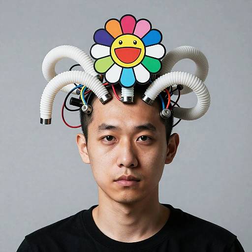 Cyberpunk Man with Tubes and Wires