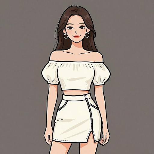 Smiling Woman in Chic White Outfit