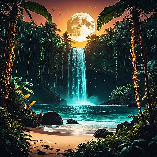 Mystical Avatar-Inspired Tropical Oasis Scene