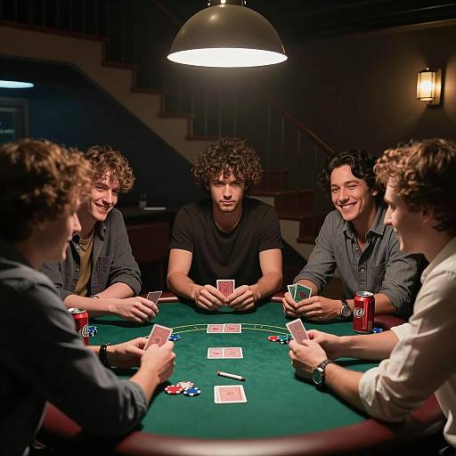 Five Men at a Poker Table Scene