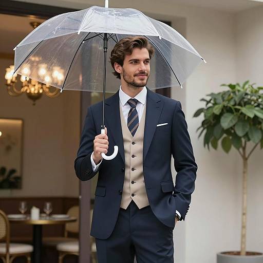 Elegant Gentleman in Stylish Umbrella Suit